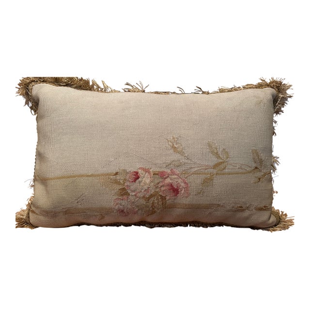 Circa 1860 Antique French Aubusson Tapestry Pillow With Pink Roses For Sale