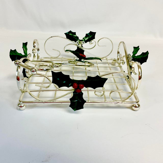 1980s 1980s Vintage Hollywood Regency Americana Boho Chic Napkin Holder With Holly Berry Motif, Christmas For Sale - Image 5 of 10