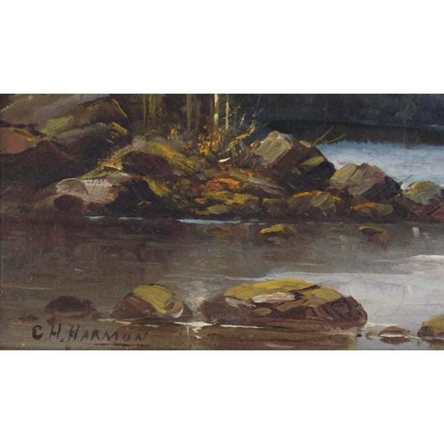 Blue Late 19th Century "Storm Over the Lake" Pacific Northwest Landscape Oil Painting by Charles Harmon, Framed For Sale - Image 8 of 12