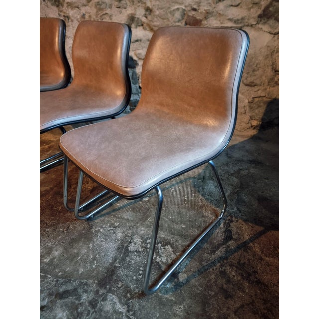 French Sled Base Chairs in Beige-Taupe Vinyl, 1976, Set of 4 For Sale - Image 6 of 18