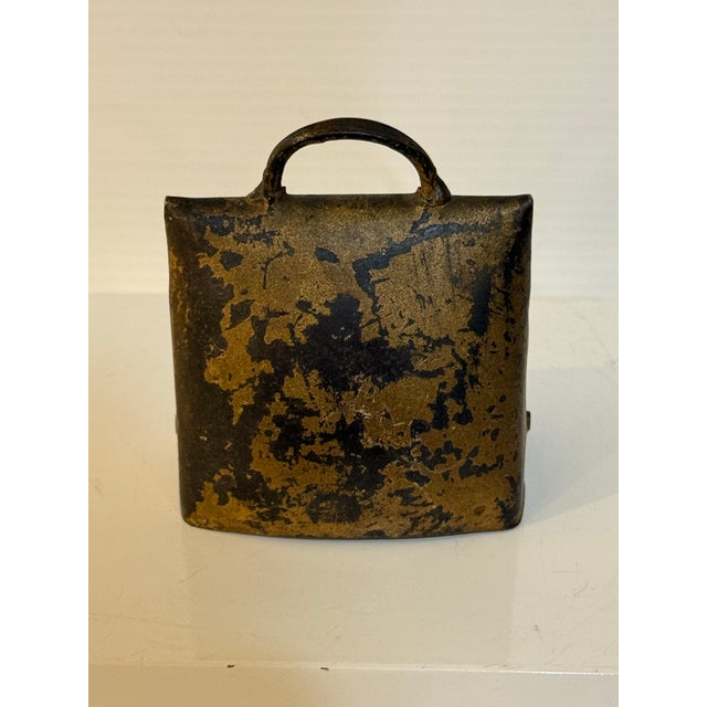 Vintage German Primitive Metal Cowbell With Rustic Patina and Clapper 2.75” T For Sale - Image 4 of 12