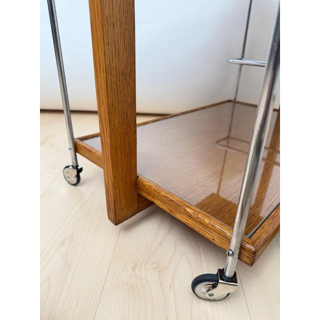 Art Deco Serving Trolley in Oak, Chrome and Glass, France, 1930 For Sale - Image 13 of 18