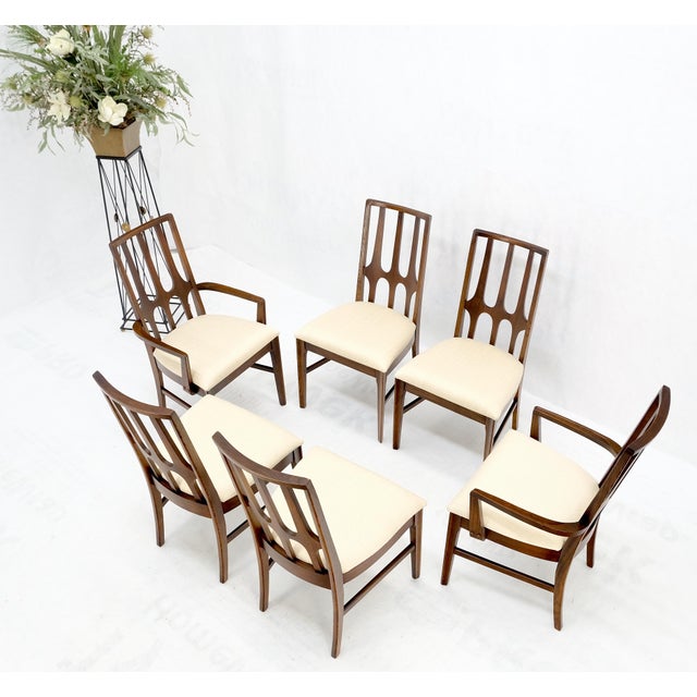 Set of 6 Mid-Century Modern New Linen Upholstery Walnut Dining Chairs Mint! For Sale - Image 6 of 14