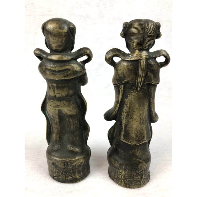 Chinese 1920s Antique Chinese Brass Children Statues - a Pair For Sale - Image 3 of 11