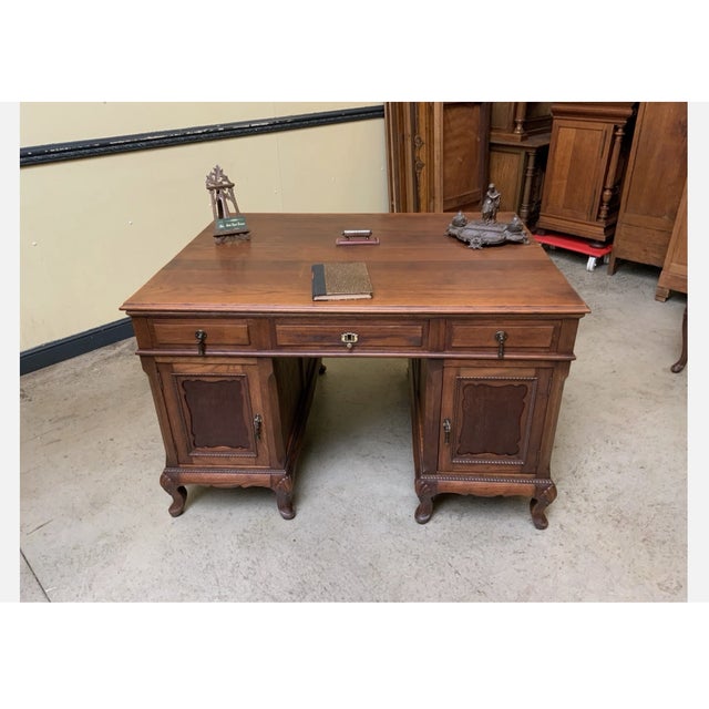 Vintage Double-Sided Desk with Armchairs, 1935, Set of 3 For Sale - Image 6 of 13