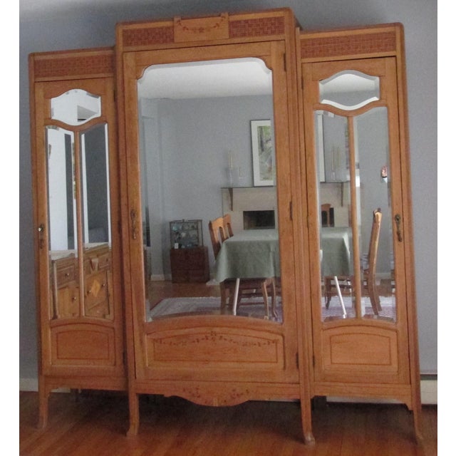Vintage Oak Mirrored Armoire Chairish