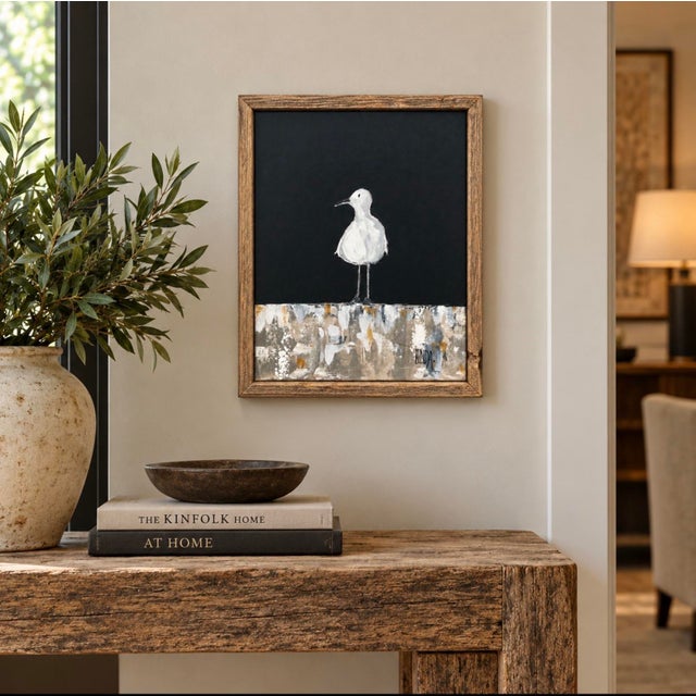 Original Seagull Bird Acrylic Painting, Linda Hilbrants, Signed & Framed, 20” H × 16” W For Sale - Image 9 of 9