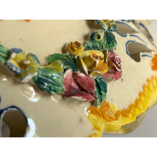 Antique Italian Nove Agostinelli & Dal Prà Majolica Floral Reticulated Centerpiece Bowl, C. 1920s–1930s For Sale - Image 12 of 12