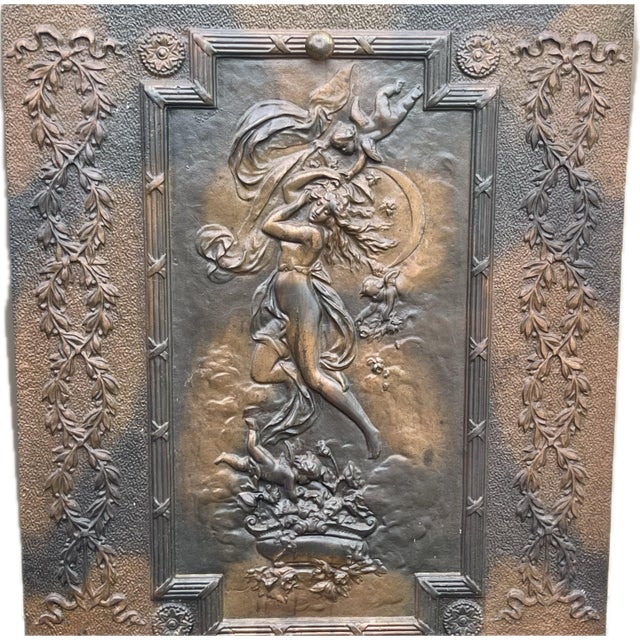 French Art Nouveau Cast Iron Allegorical Maiden Architectural Wall Plaque, Circa 1900–1930 For Sale - Image 4 of 7
