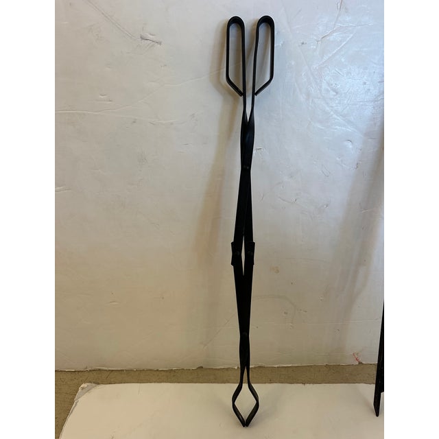Metal Midcentury Modern Iron and Brass Fireplace Tool Set -Set of 4 For Sale - Image 7 of 12