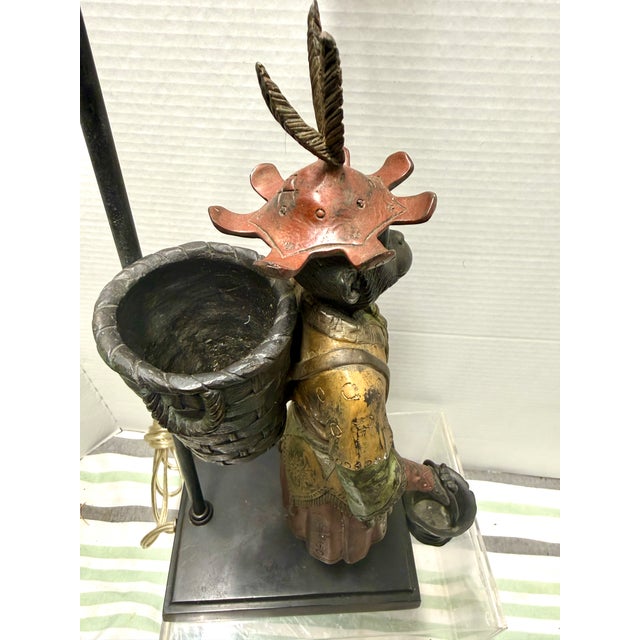 Mid 20th Century Mid 20th Century Chinoiserie Cast Bronze Figural Table Lamp For Sale - Image 5 of 11