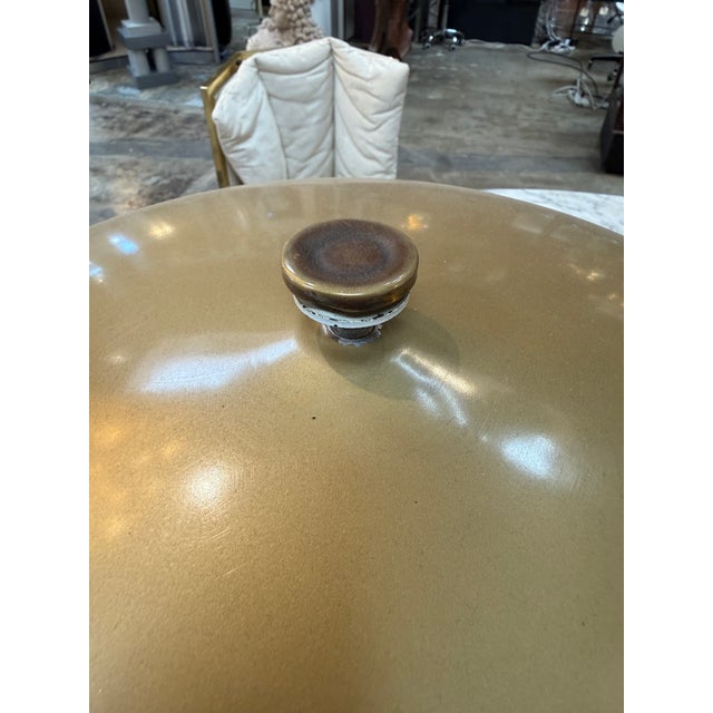 Elegant vintage mushroom-style table lamp featuring a sculptural brushed aluminum base with a wide frosted glass diffuser...