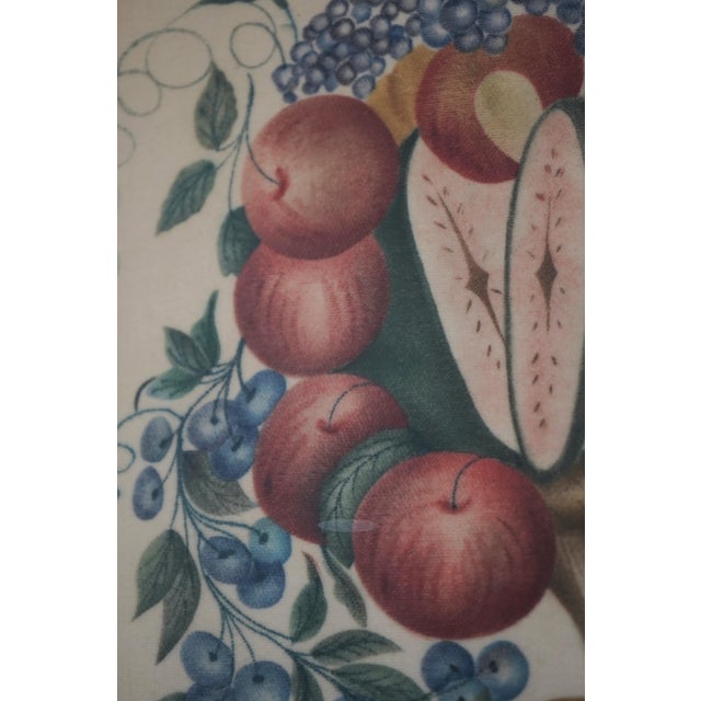 Textile 1960s Still Life Fruit Basket Jean Baumer Theorem Painting Stencil Artwork on Cotton Signed For Sale - Image 7 of 8