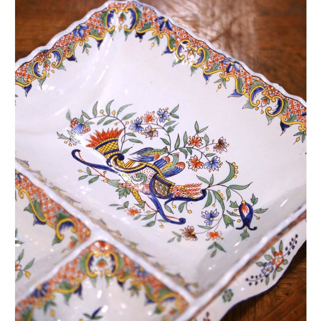 Ceramic 19th Century French Desvres Hand Painted Faience Divided Serving Tray For Sale - Image 7 of 11