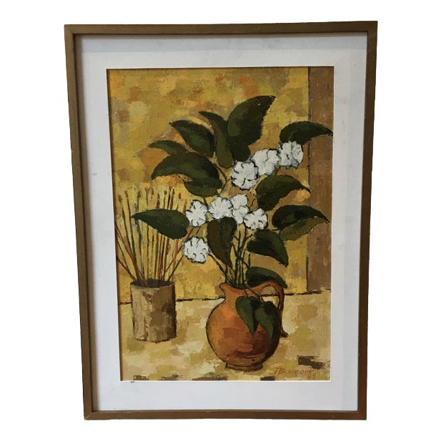 Jean-Jacques Boimond, Fleurs blanches et pinceaux, 1989, Oil on Canvas, Framed For Sale