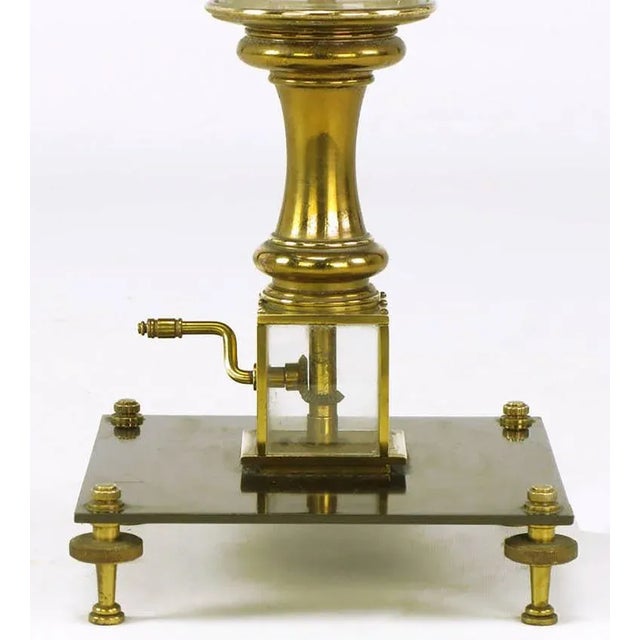 Tall Clear, Glass and Brass Mechanical Table Lamp For Sale In Chicago - Image 6 of 7
