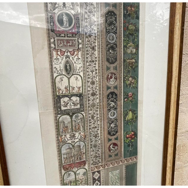 Vintage Pair of Hand Colored Engravings After Raphael “Le Loggie De Raffaello” From the Breakers Hotel For Sale - Image 4 of 11