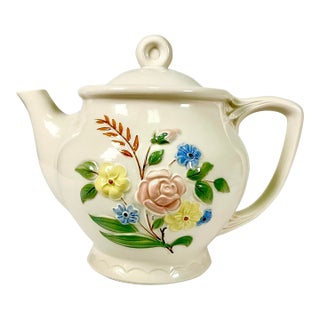 Vintage Farmhouse Boho Chic Art Deco Porcelier Vitreous Large Tea Pot, 8 Cup Size. For Sale