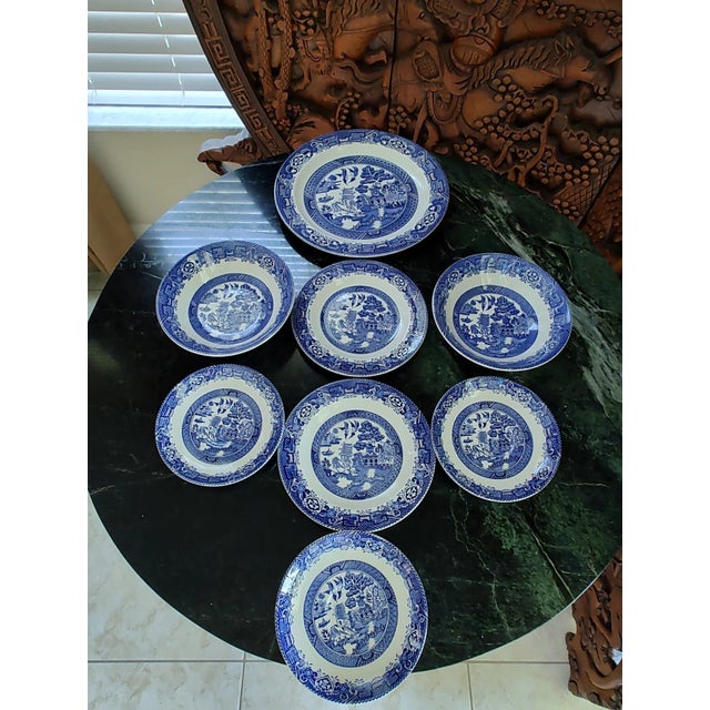 1960s 1960s Churchill Blue Willow Wood & Sons Wood Ware China- Set of 8 For Sale - Image 5 of 8