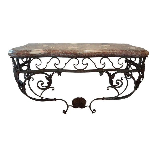 Early 19th Century Early 19th Century French Regence Wrought Iron Console Table With Marble Top For Sale - Image 5 of 11