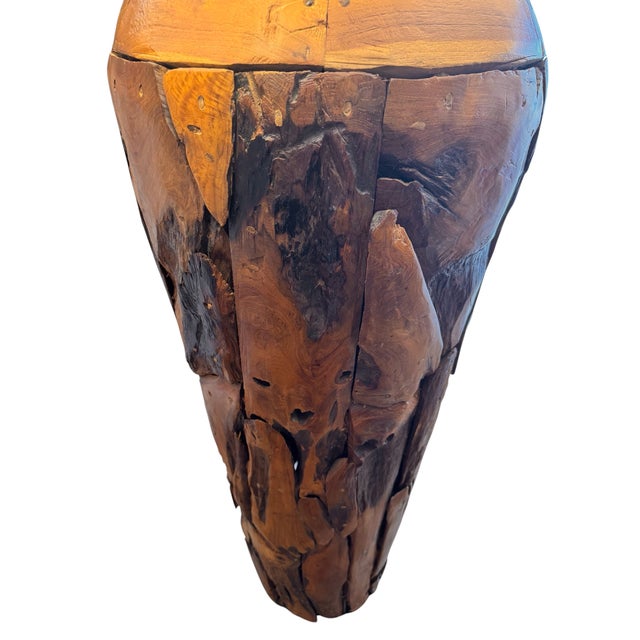 Late 20th Century Late 20th Century Monumental Teak Root Floor Lamp With Burmese Silk Shade For Sale - Image 5 of 17