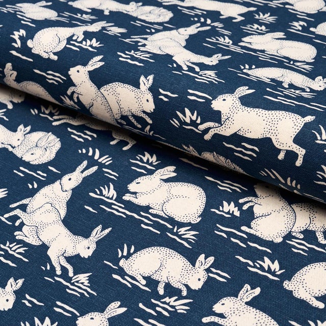 Schumacher SAMPLE - Schumacher Cottontails Fabric In Indigo For Sale - Image 4 of 4