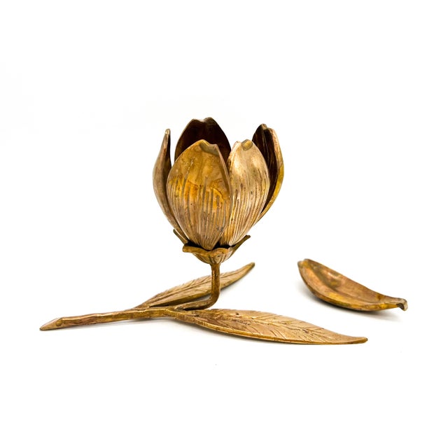 Vintage Brass Flower Candleholder With 6 Removable Petal Ashtrays – Hollywood Regency / Mid-Century Modern For Sale - Image 9 of 13