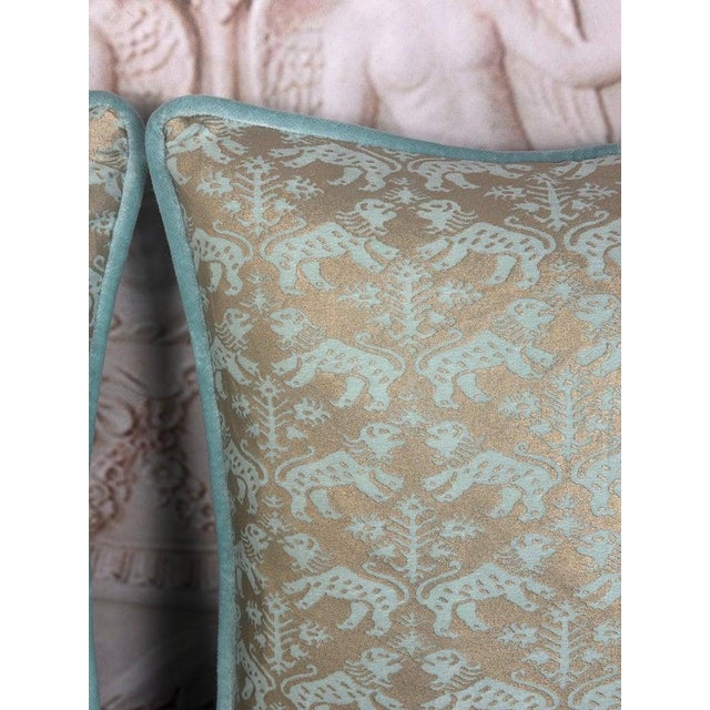 Baroque Custom Fortuny Decorative Pillows in Gilt Gold & Aquamarine, Italy For Sale - Image 3 of 13
