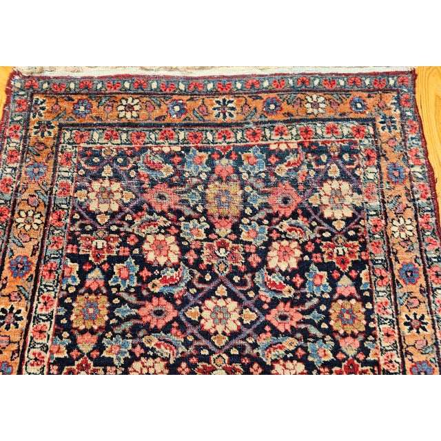 Textile Vintage Persian Malayer Rug, Hand-Knotted Wool, Geometric Pattern, 3x4, Navy & Red For Sale - Image 7 of 14