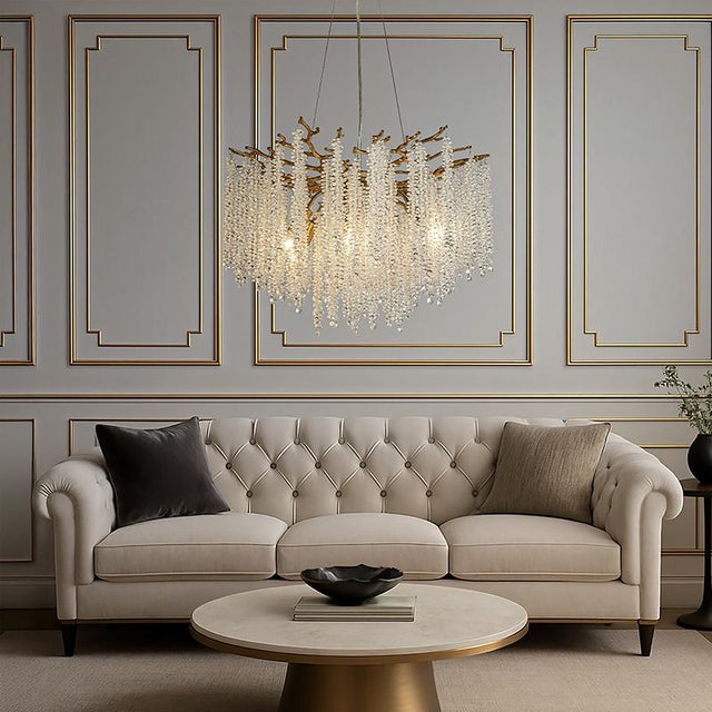2020s Aloadecor 25'' Modern Glam Crystal Chandelier Antique Brass Branch Style 6-Light Pendant Ceiling Light For Sale - Image 5 of 8