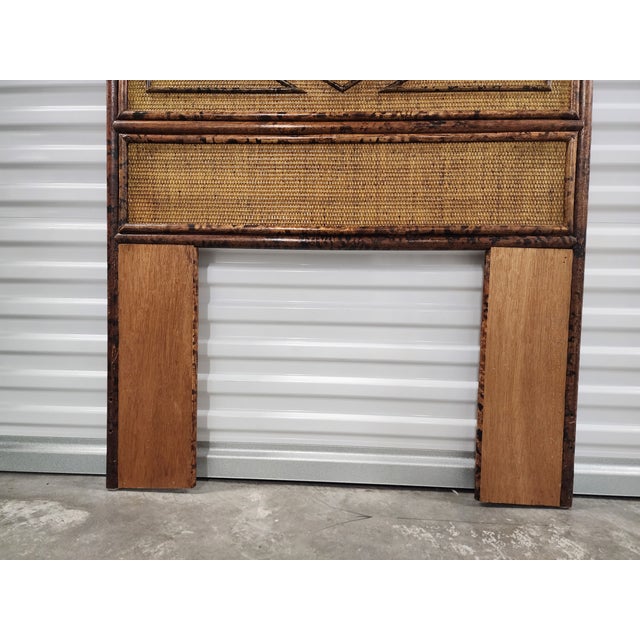 Vintage Burnt Bamboo & Grasscloth Twin Headboard For Sale - Image 11 of 12