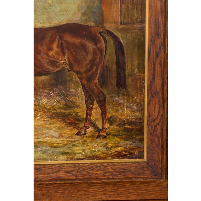 Textile William Wasdell Trickett (1866–1939) “Balaam” 1913 Fine British Sporting Art Oil Painting – Equestrian Portrait of a Chestnut Horse in a Stable For Sale - Image 7 of 9
