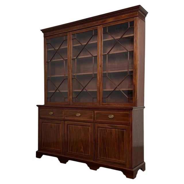 Large Antique 18th Century English Georgian Mahogany Bookcase For Sale - Image 4 of 13