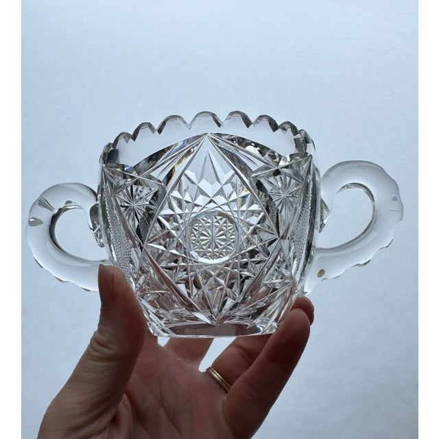 American Antique American Brilliant Period Cut Crystal Glass Sugar Creamer Set For Sale - Image 3 of 12