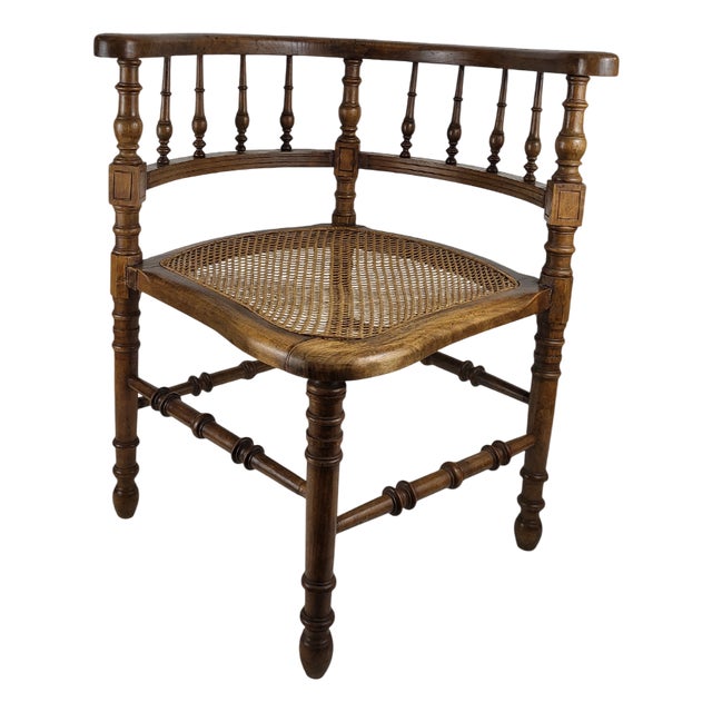 Wood and Cane Corner Chair, 1890s For Sale