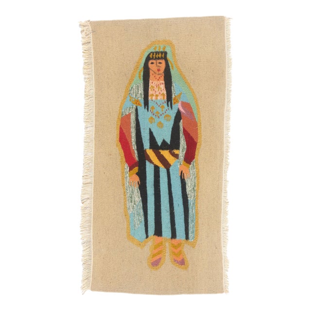 Vintage Tunisian Pictorial Tapestry, 01'04 X 02'09 For Sale