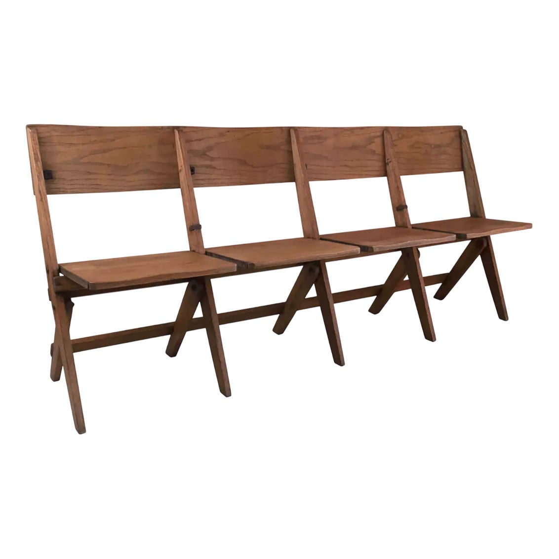 Vintage Campaign Folding Four-Seater Bench in Oak, 1920 | Chairish