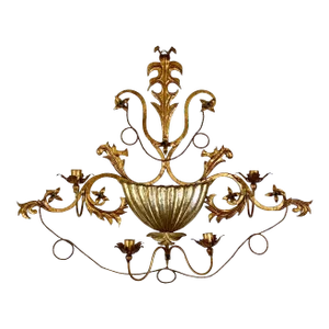 Vintage Italian Gilt Tole Metal Four Candle Wall Sconce