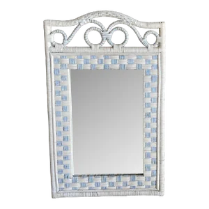 Late 20th-Century Cottage Chic Checkerboard Rattan Wall Mirror