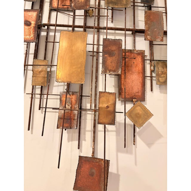 1970s Vintage 70's Brutalist Metal Cityscape Sculpture Wall Hanging 45" W X 36" T For Sale - Image 5 of 8