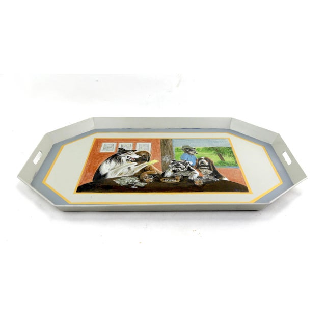 This handmade iron tower presents a group of dogs playing cards at the table in a humorous painting style. The dogs in the...