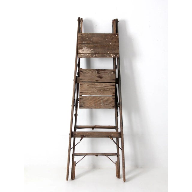 Vintage Wooden Platform Ladder For Sale - Image 9 of 13