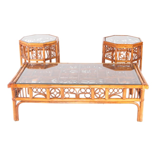 Vintage Rattan Coffee Tables, 1970s, Set of 3 For Sale