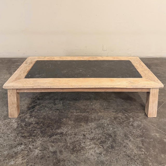 Mid-Century Belgian Brutalist Stripped Oak and Black Marble Coffee Table For Sale - Image 4 of 12