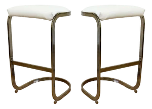 Vintage Brass Cantilever Bar Stools Attr to Milo Baughman, a Pair