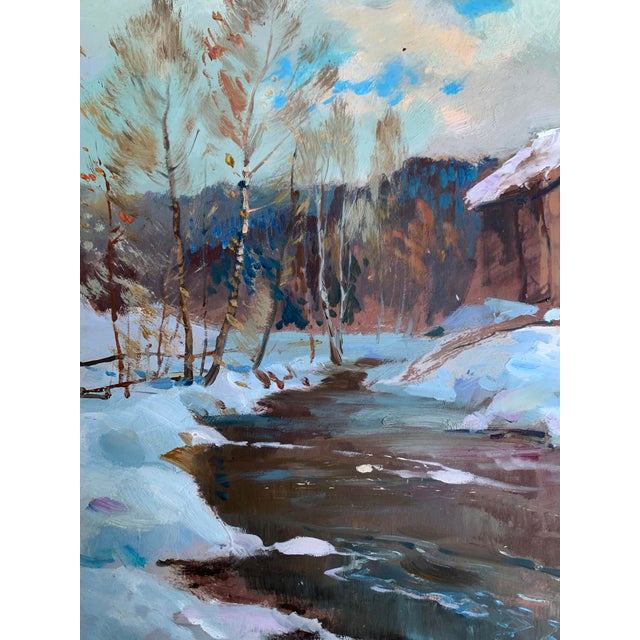 Farmhouse Oil Painting After the Night Snowstorm Yuriy Suprunchuk For Sale - Image 3 of 12