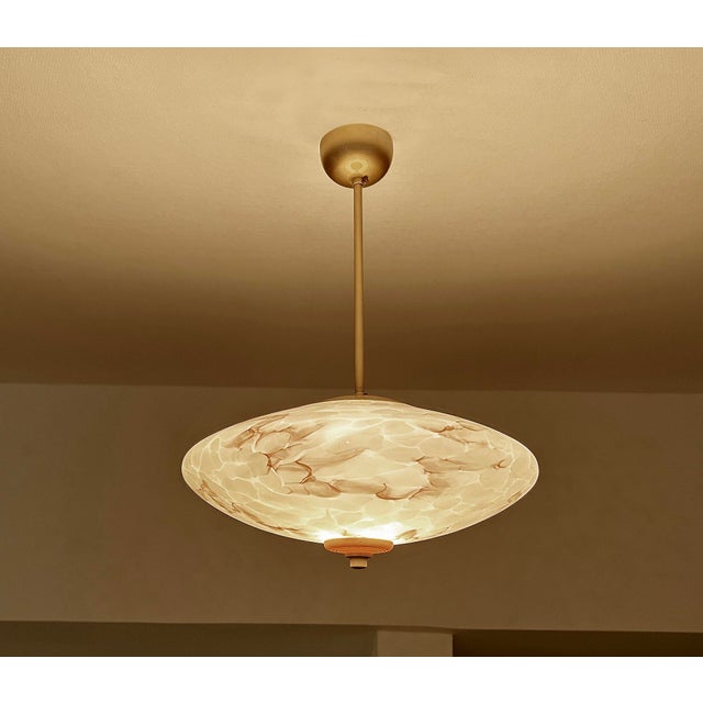 1930s Art Deco Pendant Light in Ivory Marble Glass, 1930s For Sale - Image 5 of 18