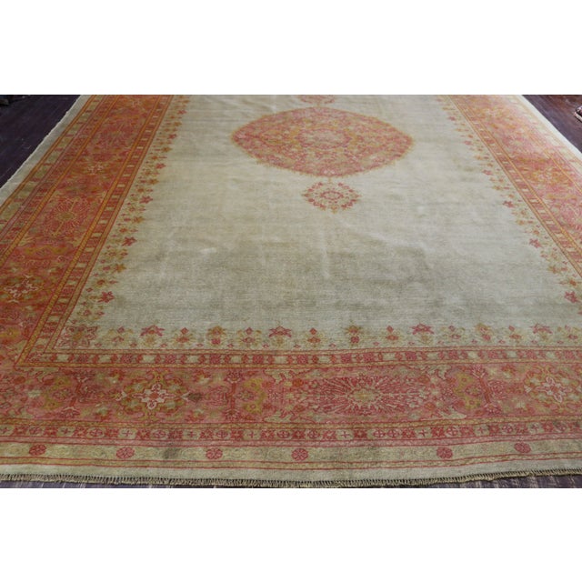 Traditional Late 19th Century Antique Turkish Green Oushak Rug 11'1" X 14'6" For Sale - Image 3 of 12
