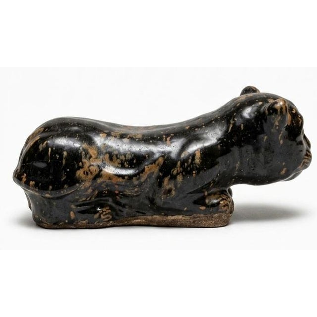 Asian Mid 20th Century Black Glazed Feline Pillow For Sale - Image 3 of 6