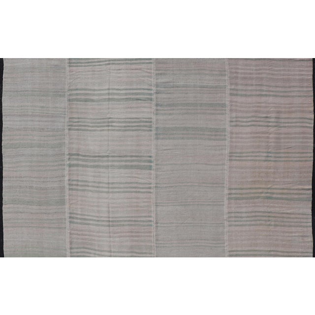 Mid 20th Century Vintage Turkish Kilim Rug in Soft Sage, Pale Taupe, and Faded Sand Stripes For Sale - Image 5 of 12